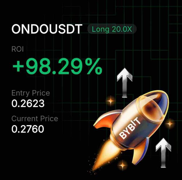 Bybit ONDOUSDT Long 20× position card shared by a BybitGPT user