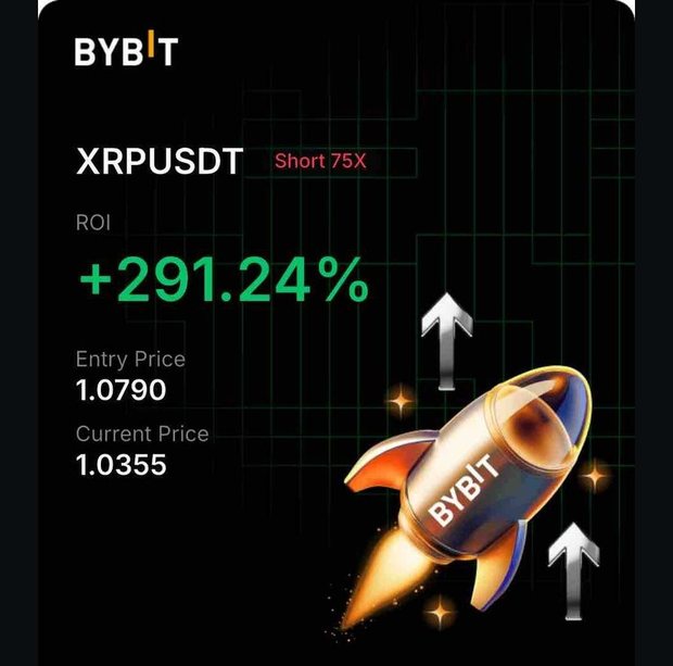 Bybit XRPUSDT Short 75× position card shared by a BybitGPT user