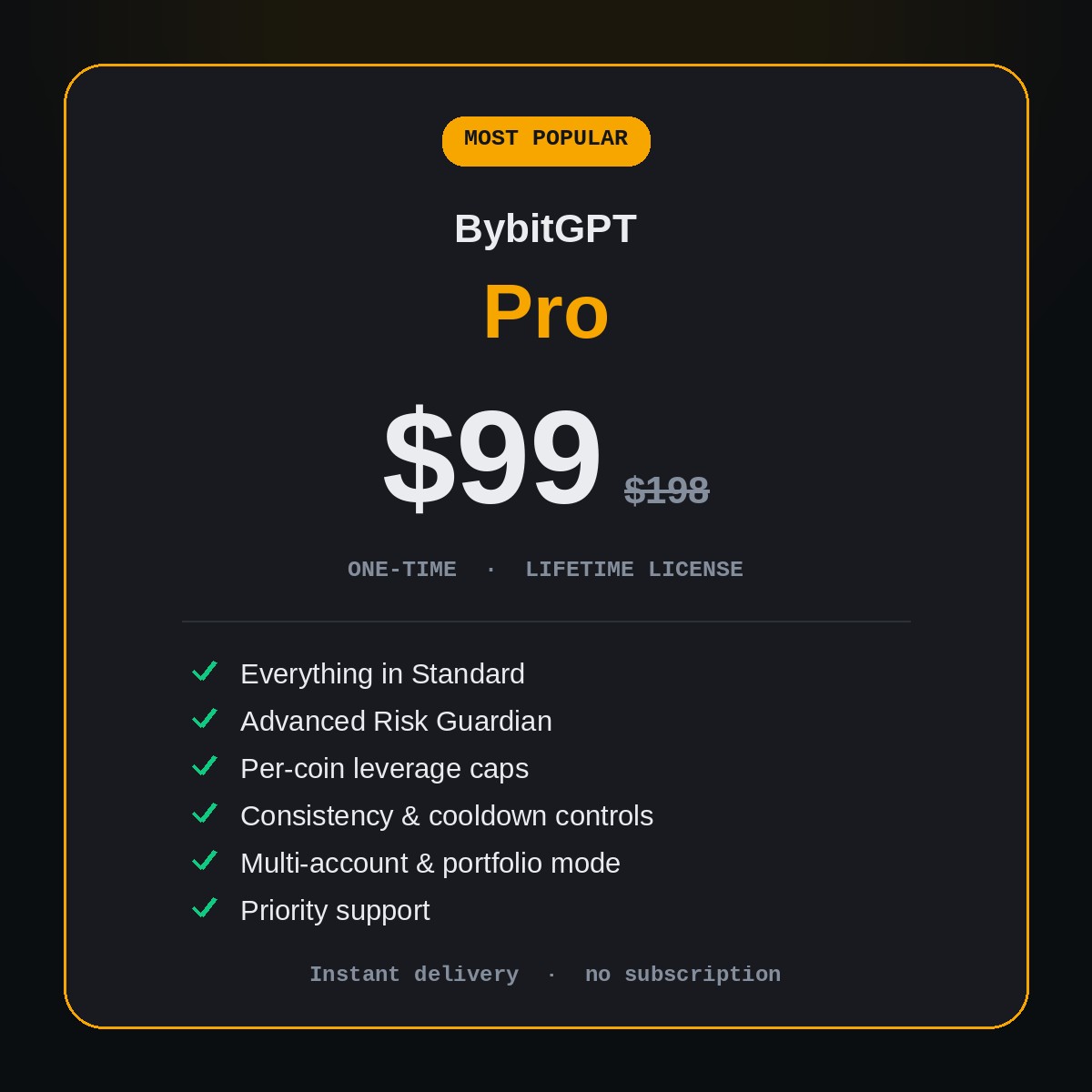 BybitGPT Pro — lifetime license, $99