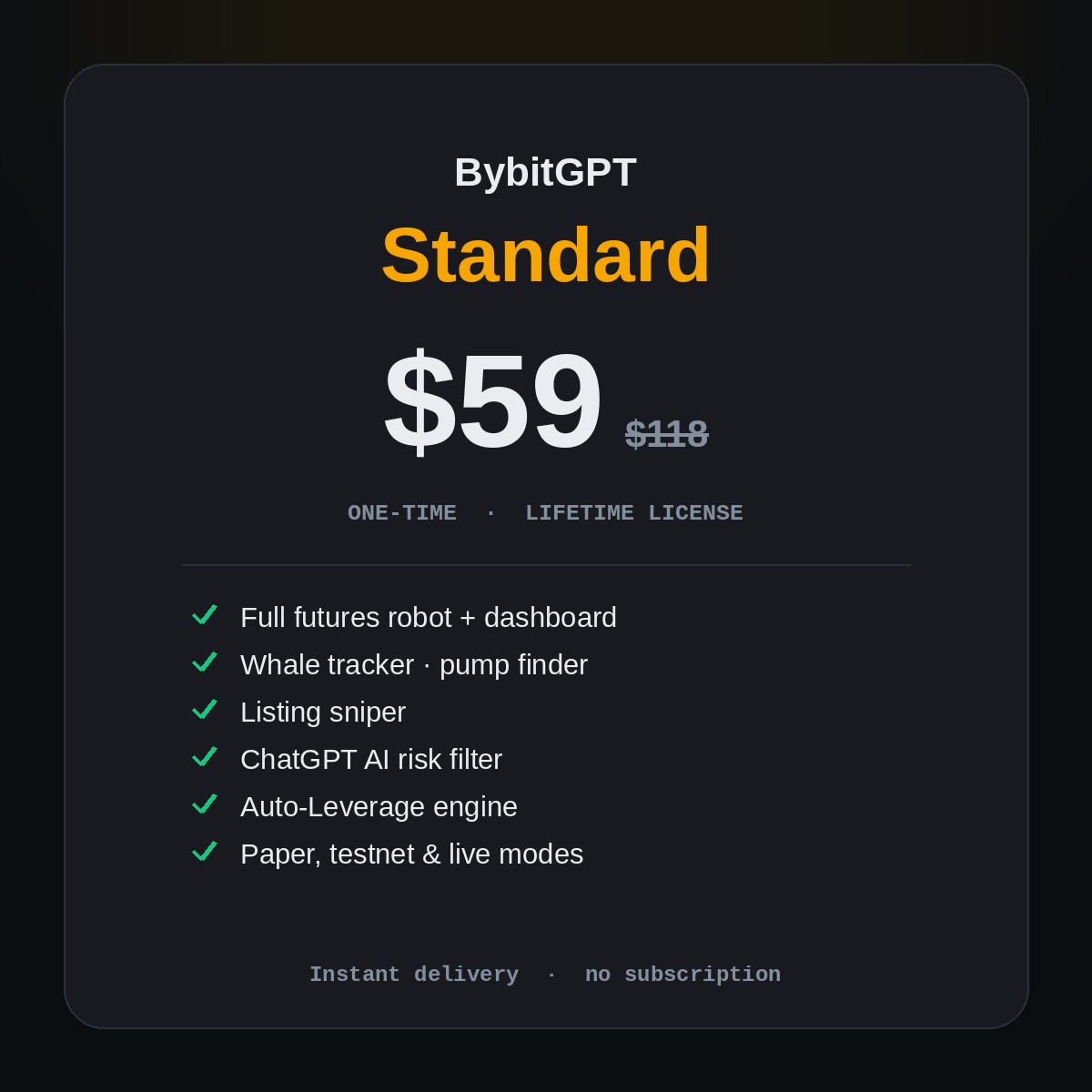 BybitGPT Standard — lifetime license, $59